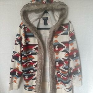 Wrangler Multicolor Patterned Jacket with Faux Fur Trim